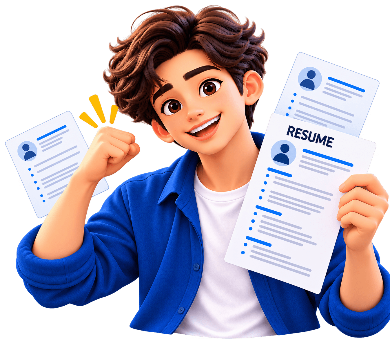 Candidate celebrating with a resume